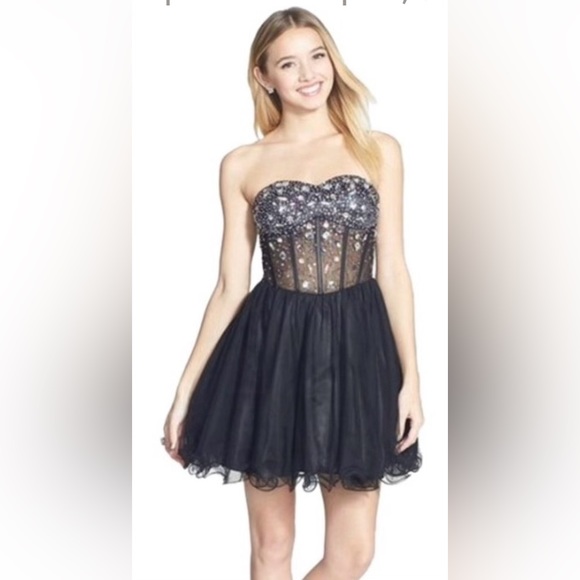 BLONDIE NITES Jewelled corset bodice mesh/tulle prom or cocktail party dress - Picture 2 of 11